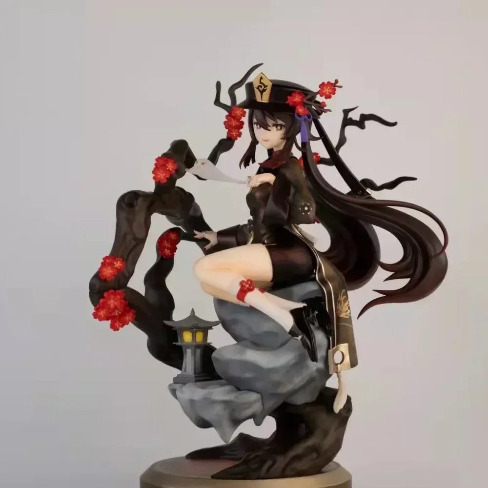 23cm Genshin Impact Anime Figures Hu Tao PVC Model Cute Girl Sitting Action Figure Ornaments Collection Desktop Display Gift Toy