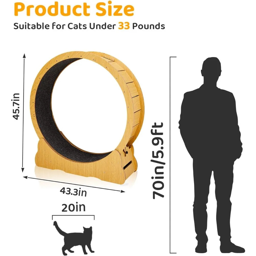 Cat Exercise Wheel for Quiet Running Indoor Use, 43.3" Cat Treadmill with Detachable Carpet, Cats Exerciser Helps Cats
