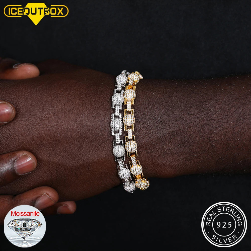 Mode S925 Iced Out Ball Bead Kette Full D VVS Moissanite Link Armband Für Frauen Hip Hop Rap Bling Schmuck Bling charms Geschenk