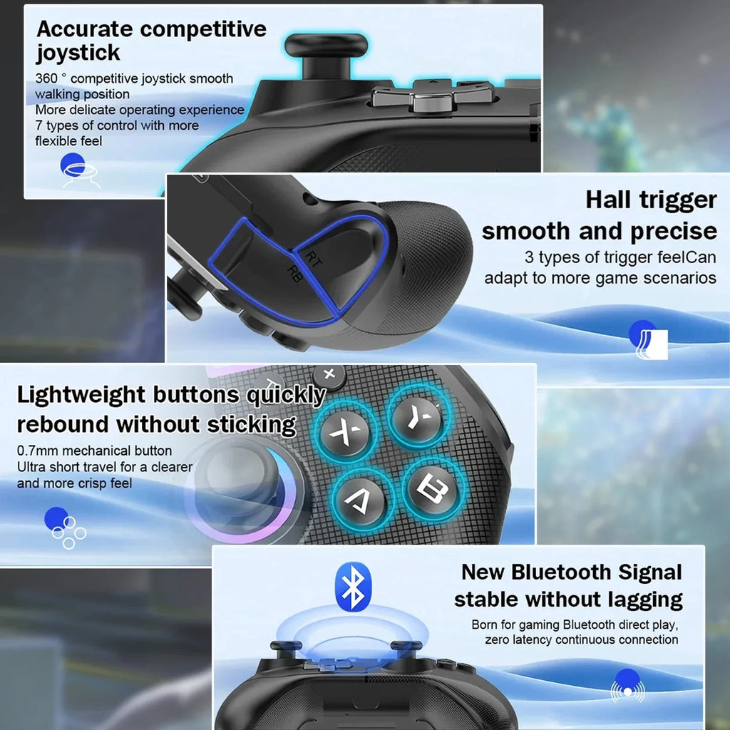 617 Wireless Pc Gaming Controller, With Rgb Led Light Compatible With Pc/Nintendo Switch/Mobile Phone/Android Gamepad Joystick