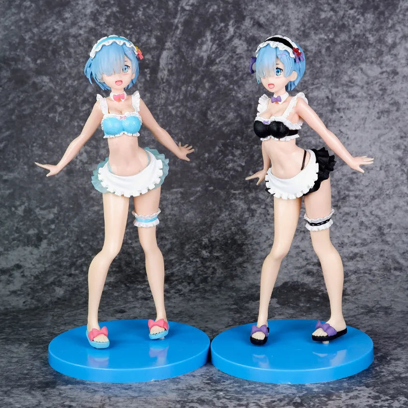 BANDAI 23CM Rem Anime Figure Re:Zero kara Hajimeru Isekai Seikatsu Kawaii Ram Crystal Wedding Dress Model PVC Doll Toys