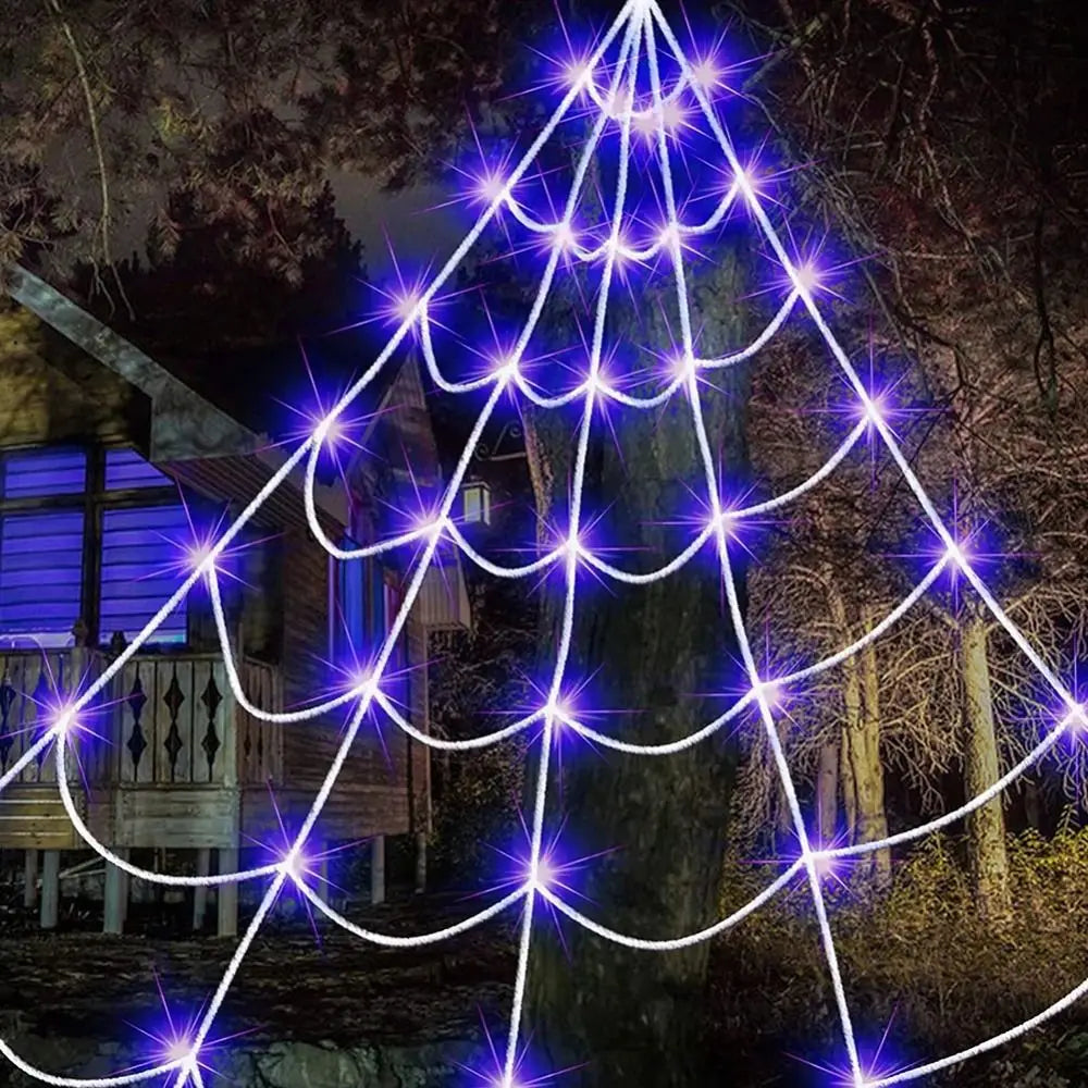 Practical 8 Modes Halloween Spider Web Lights Glow 250 LEDs LED Spider Net Hanging 5m Scary Giant Spider Haunted House