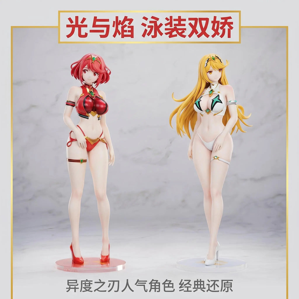 30cm Xenoblade Chronicles 2 Swimsuit Double Character Pyra Mythra Figure Statue Pvc For Adult Collectors Anime Figures Gifts Toy