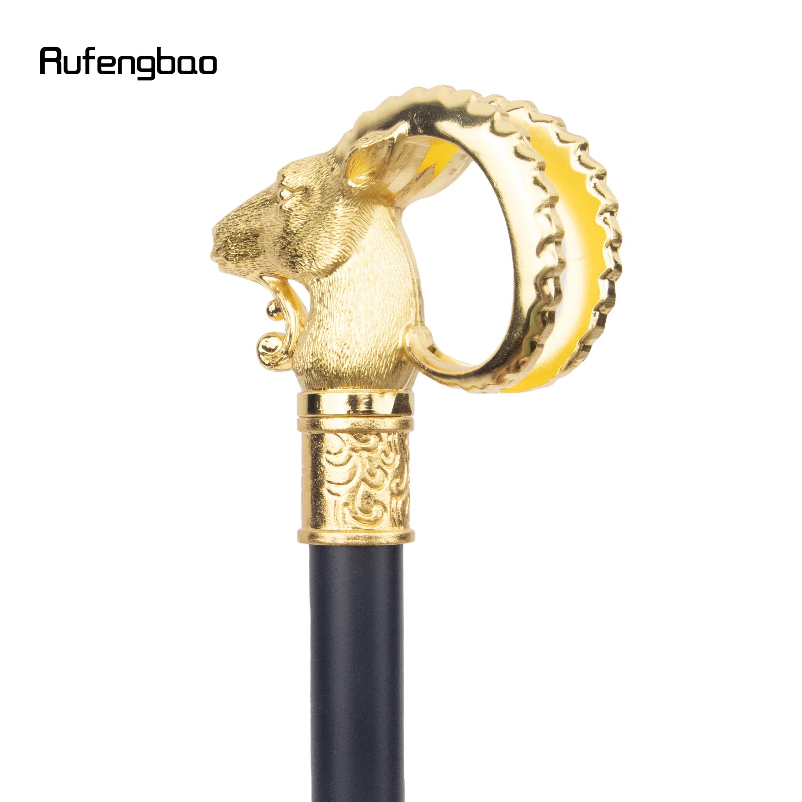 Golden Goat Sheep Animal Single Joint Walking Stick with Hidden Plate Self Defense Fashion Cane Cosplay Crosier Stick 91cm