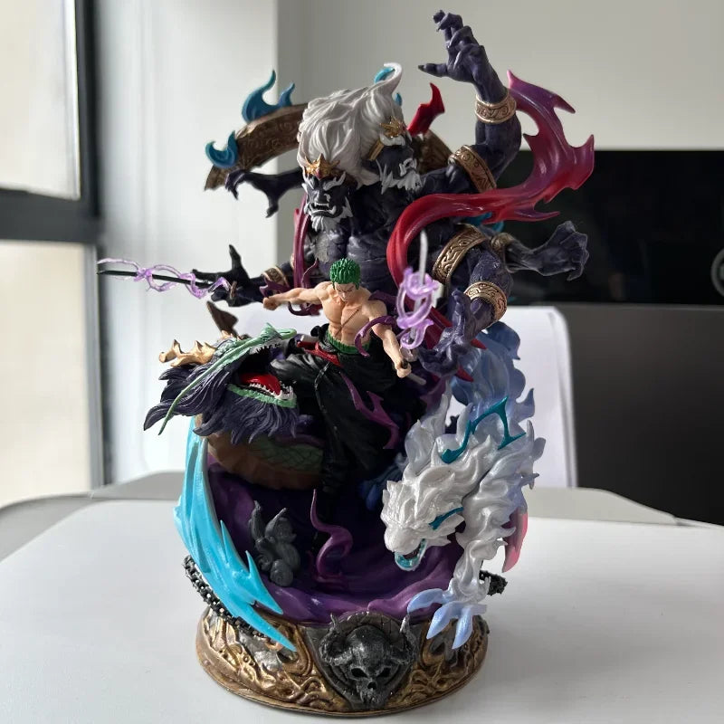 21 cm große One Piece Anime-Figur Roronoa Zoro Statue mit 2 Köpfen, König der Hölle Actionfigur, Manga-Sammlung, PVC-Modellpuppe, Geschenk für Kinder, Spielzeug