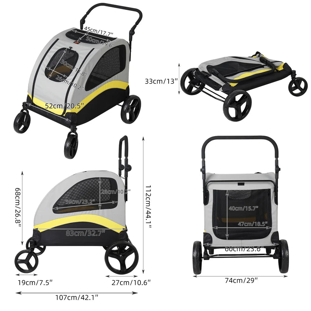 Premium Hundebuggy Kinderwagen 4 Rad Faltbarer Wagen Reisespaziergang Haustier Jogger Wagen Für Kleine Mittelgroße Große Hunde