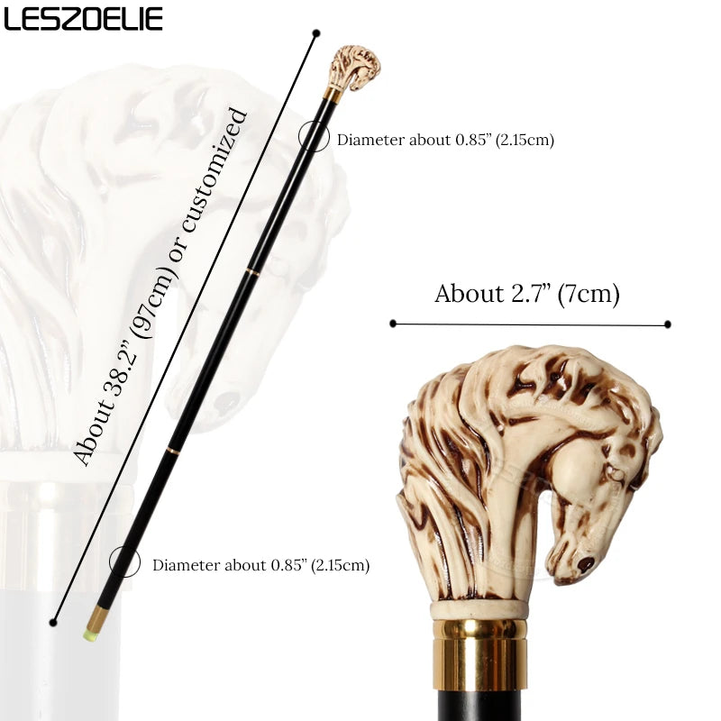Horse-Head Stick Series Man Alloy And Resin Horse Head With Iron And Red Wooden Walking Cane For Woman Fashionable Canes