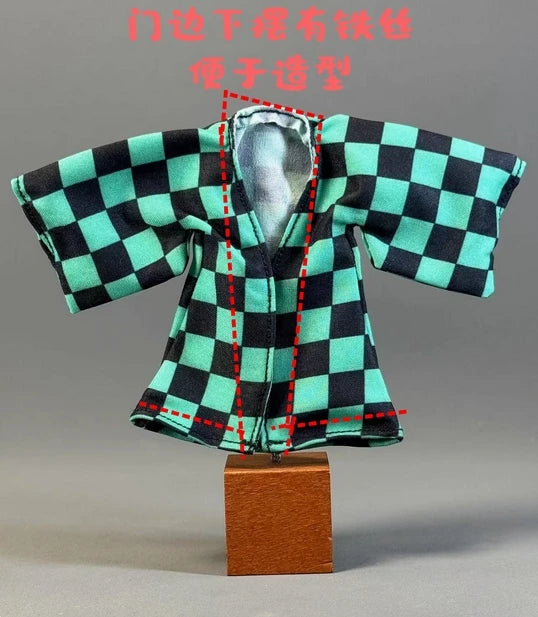 Handmade 1/12 Classic Japanese Anime Character ‌Kamado Tanjirou‌ Green Checkered Coat Accessories For Shf Action Figures
