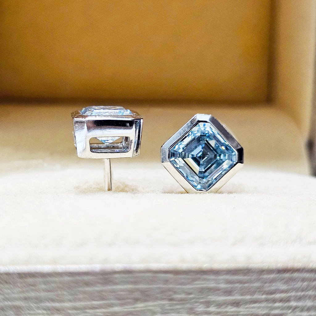 Custom Real Solid 18K White Gold Stud Earrings Women Engagement Anniversary Earrings Asscher Moissanite Diamond Earrings Square