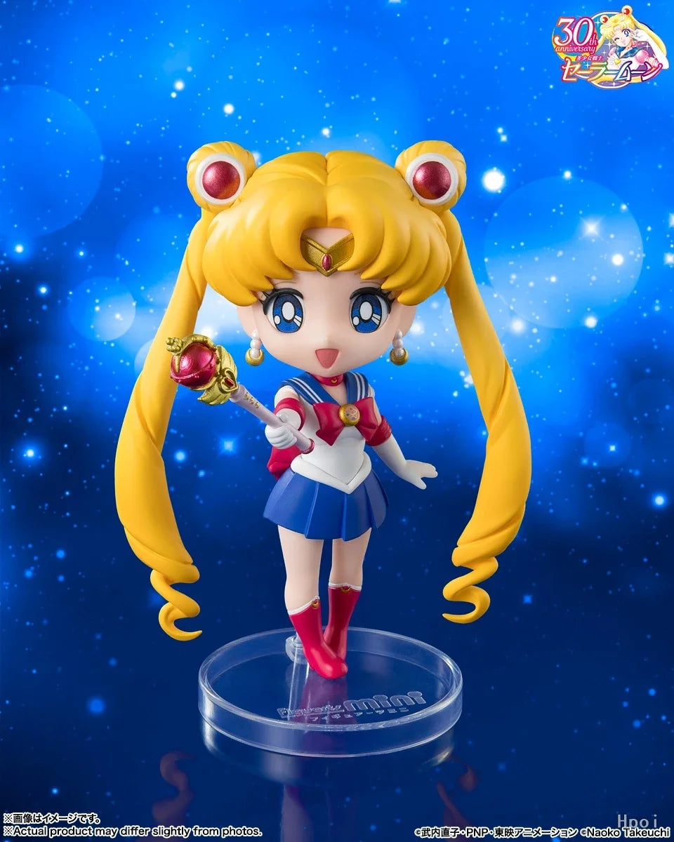 Original Bandai Figuarts mini Black Lady Sailor moon Crystal Star Compact Edition Anime Figure PVC Q Version Cute Model Toys