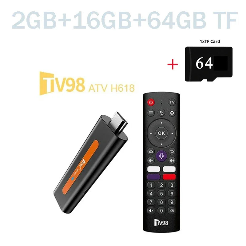 TV98 ATV H618 TV Stick 8K 4K Wifi6 BT5.0 Allwinner H618 Quad Core Smart Voice Remote Android 14 PK TV98 ATV Stick TV98 ATV 8K