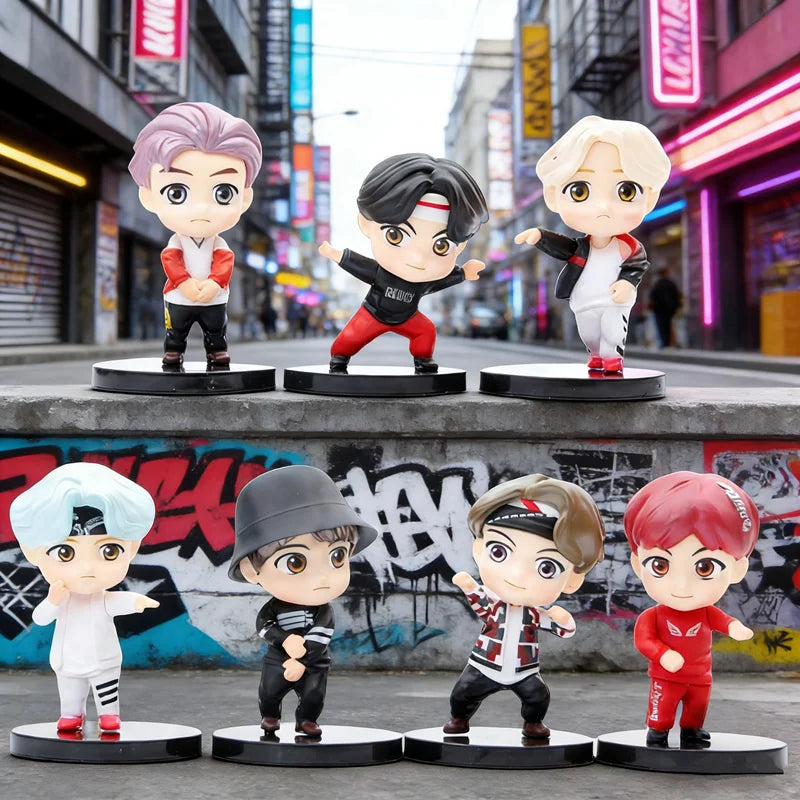 Bangtan Boys 7pcs/set Action Figures Doll Model Toy Rm Jin Suga Jhope Jimin V Jungkook Star Idol Cute Army Gift for Kids