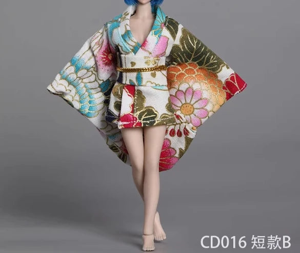 1/12 Scale Female Soldier Short Japanese Printing Kimono Dress Clothes Model for 12" Tbleague Phicen Body Accessories