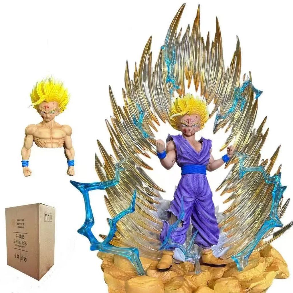 Статуя на JT Dragon Ball Z Son Gohan Фигура Сменяеми глави LED база Super Saiyan Gohan Екшън Фигурки Колекционерски режим Играчки Подаръци