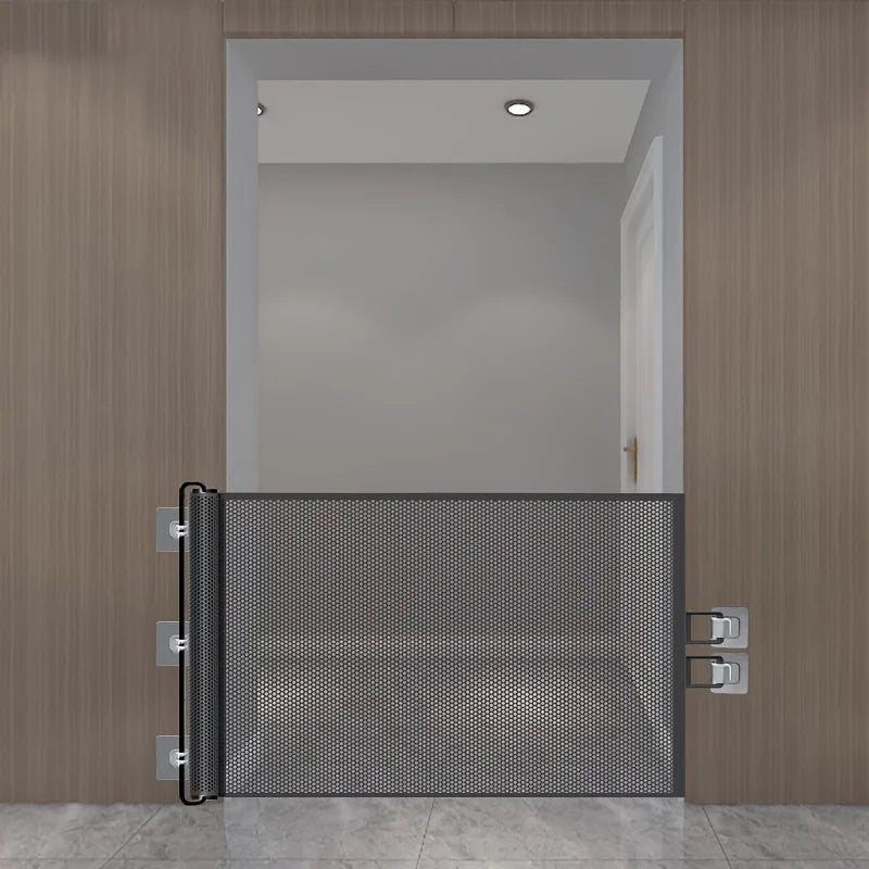 Einfach zu installierende schwarze Haustiertür ohne Bohren – einziehbarer Sicherheitszaun für Innentreppen, Hunde- und Haustierzäune