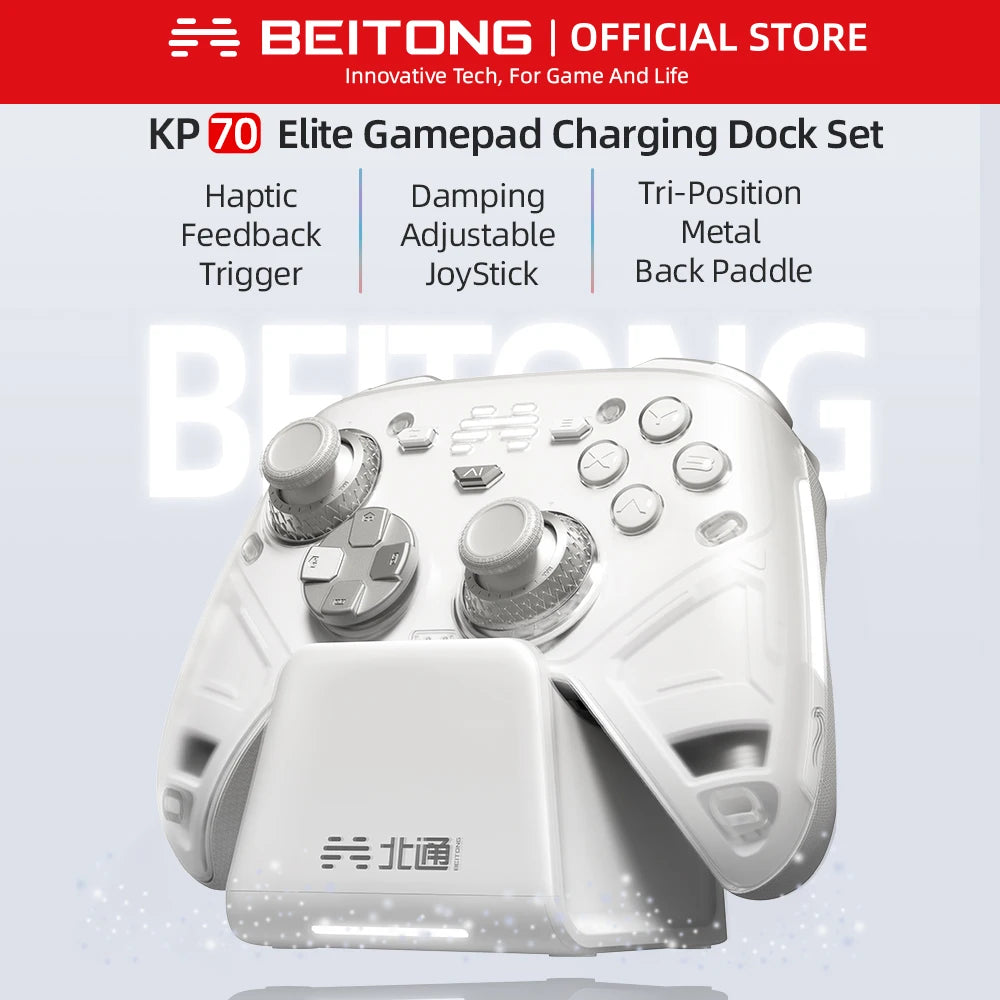 BEITONG KP70 Haptic Feedback Wireless Controller Charging Dock, for PC/Switch/iOS/Steam, Dual Auto-Sense Trigger (English Ver.)