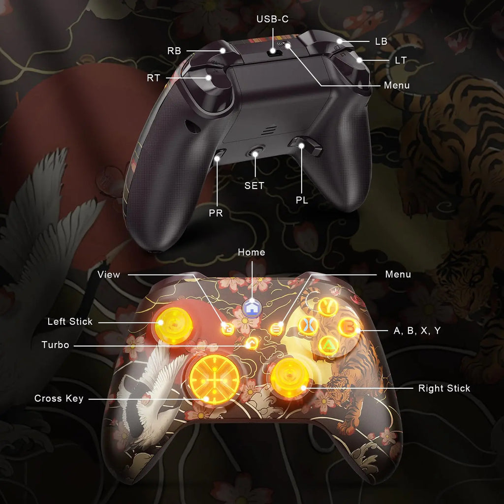 Controller For XBox One/Series S/X/PC Console Wireless Controllers Dual Vibration Hall Effect 6-Axis Gyro FUNC W/ RGB Gamepad