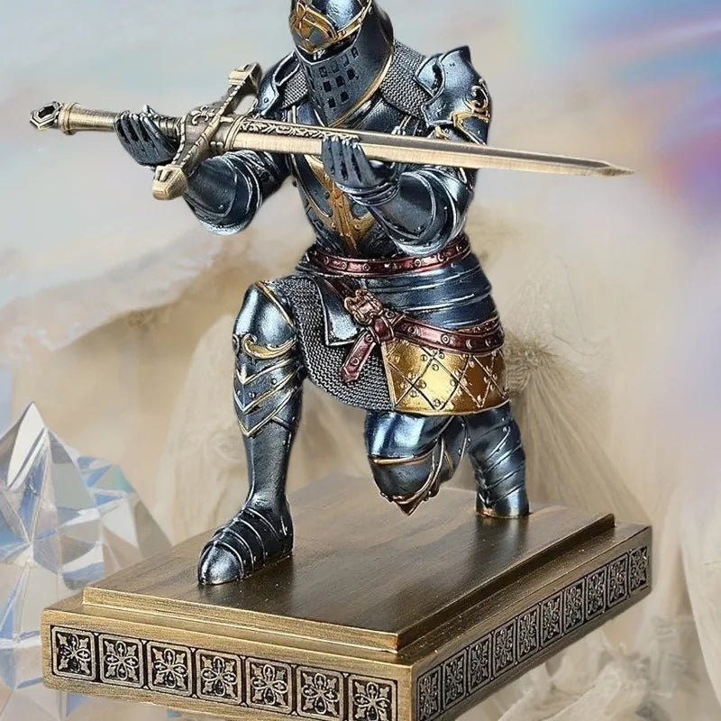 Medieval Armor Knight Resin Statue Pen Holder Pen Stand Ornament Home Room Office Decoration，Holding Sword Knight Sculpture Gift