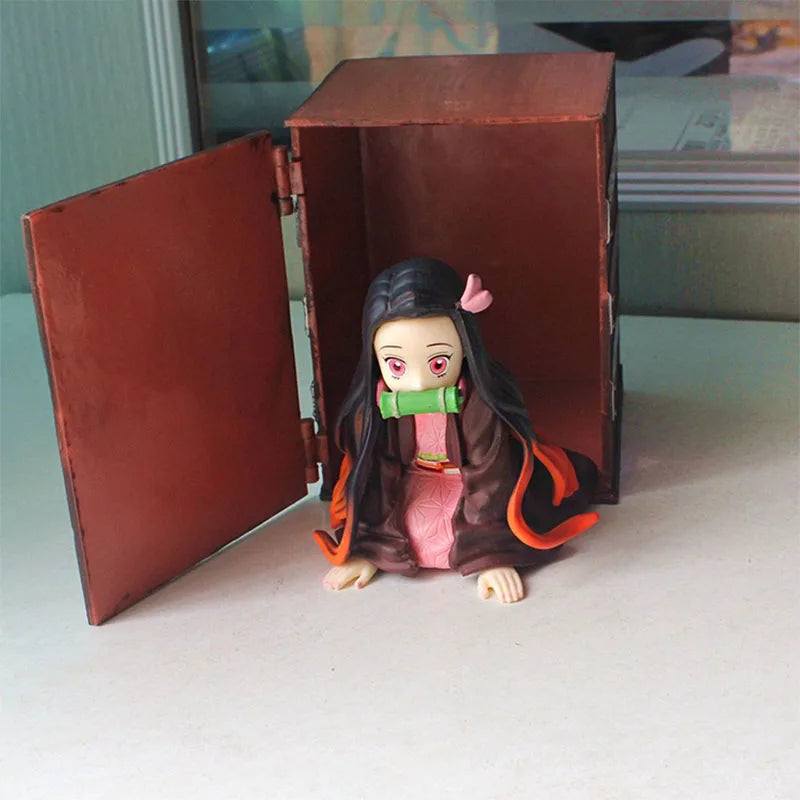 9CM Kawaii Dämon Slayer Nezuko Mit Box Up Art Mini Niedliche Kimetsu Keine Yaiba Figurine Schöne Modell Puppen Spielzeug