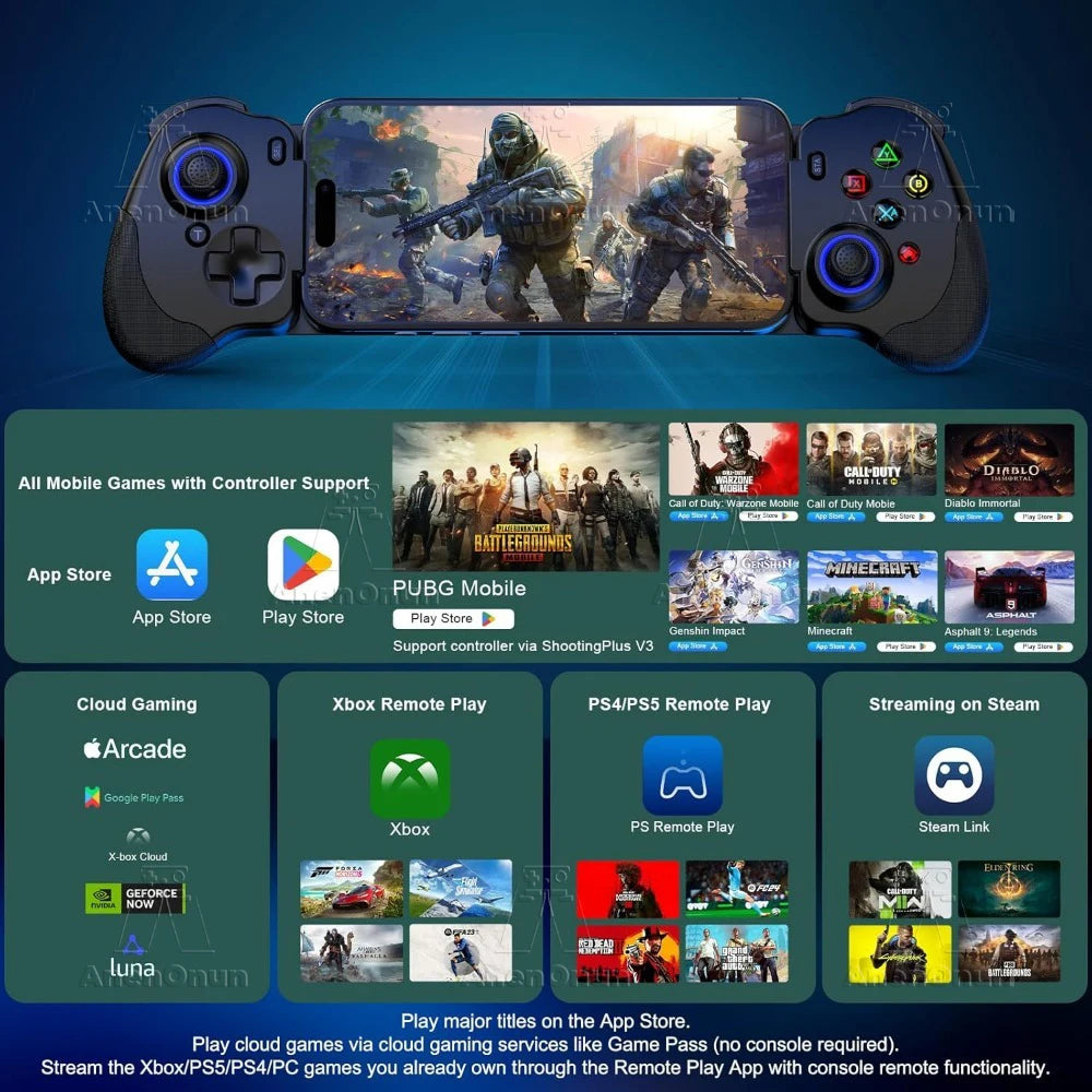 Mobile Phone Controller Mobile Gaming Wireless Gamepad Android/iOS Hall Effect Joystick Dual Vibration Motors Joypad Accessories