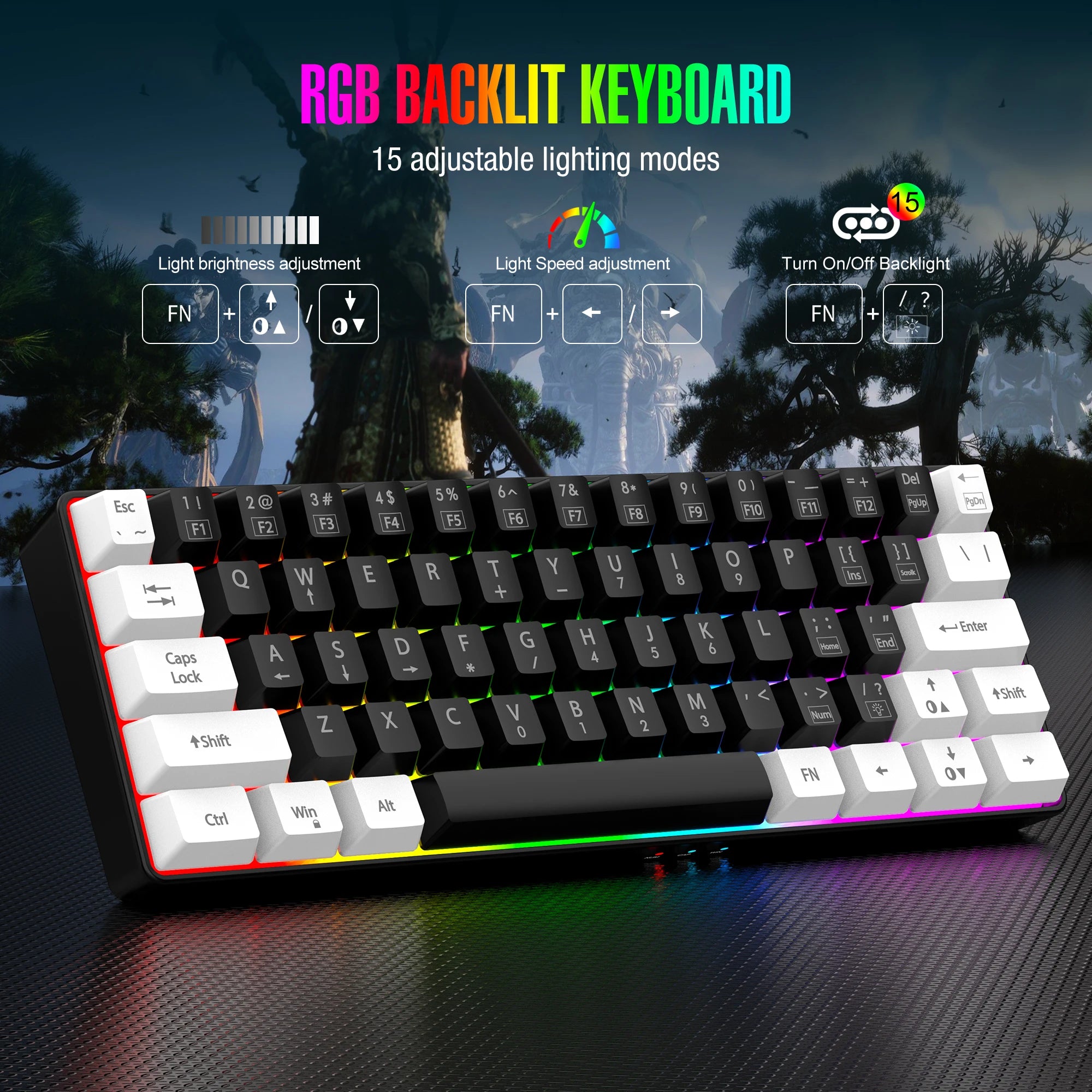 60 % kabelgebundene Spieletastatur, ultrakleine Tastatur mit RGB-Hintergrundbeleuchtung, wasserdichte tragbare Computer-/MAC-Spieletastatur