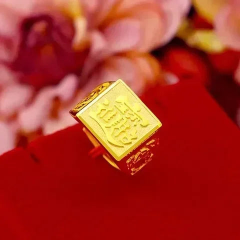 Gold shop with 999 24k real  gold ring men's fortune adjustable  24 K 5D real gold ring smooth sailing domineering male ring