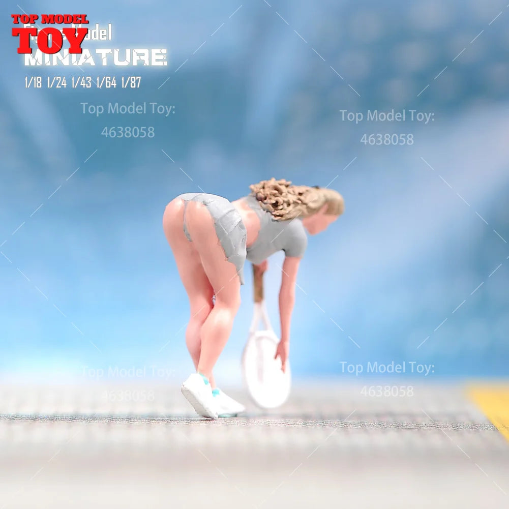 Painted Miniatures 1/18 1/24 1/64 1/43 1/87 Tennis Girl Wearing a Mini Skirt Scene Figure Doll Unpainted Model For Car Vehicles