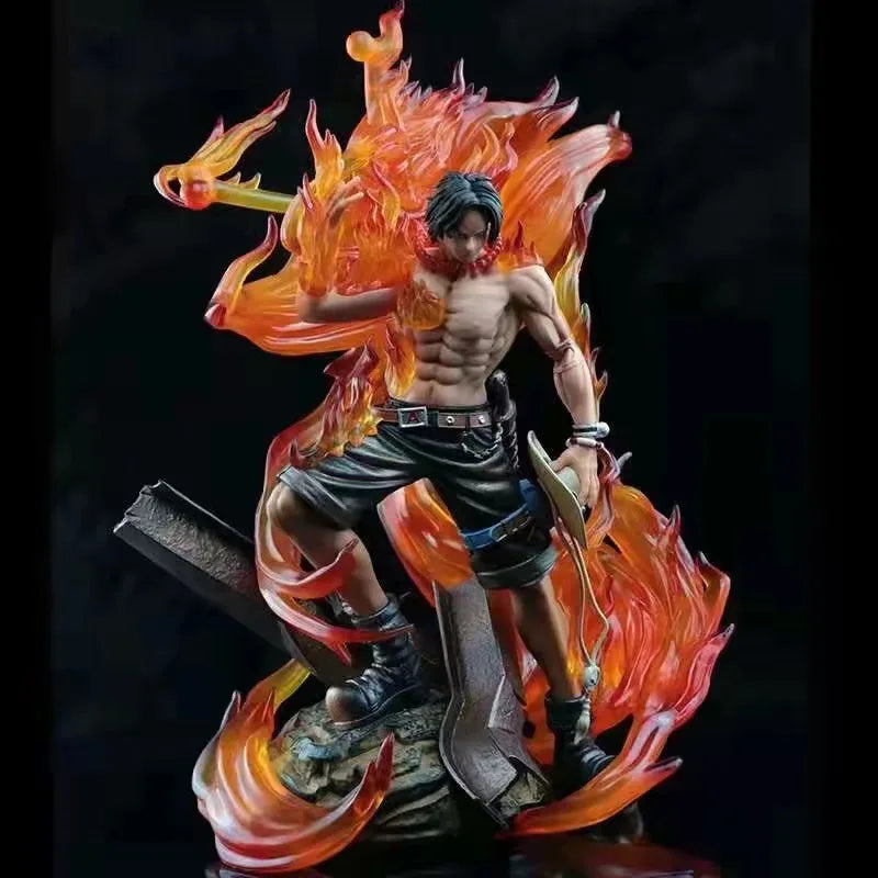 32cm ONE PIECE Anime Figure Portgas D Ace Peripheral PVC Model Scene Glow Statue Desktop Decorateornaments Birthday Gifts Toys
