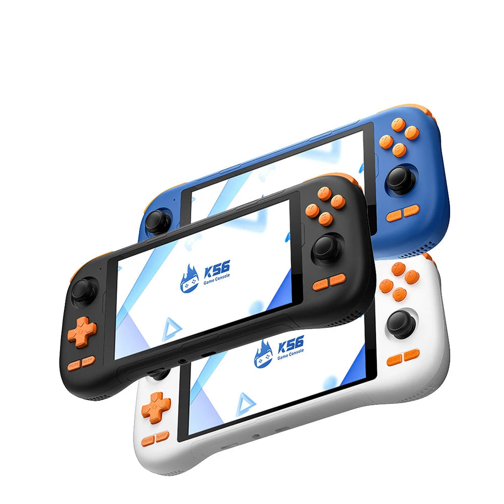 Gaming console with controllers on a white background, featuring the K56 brand.