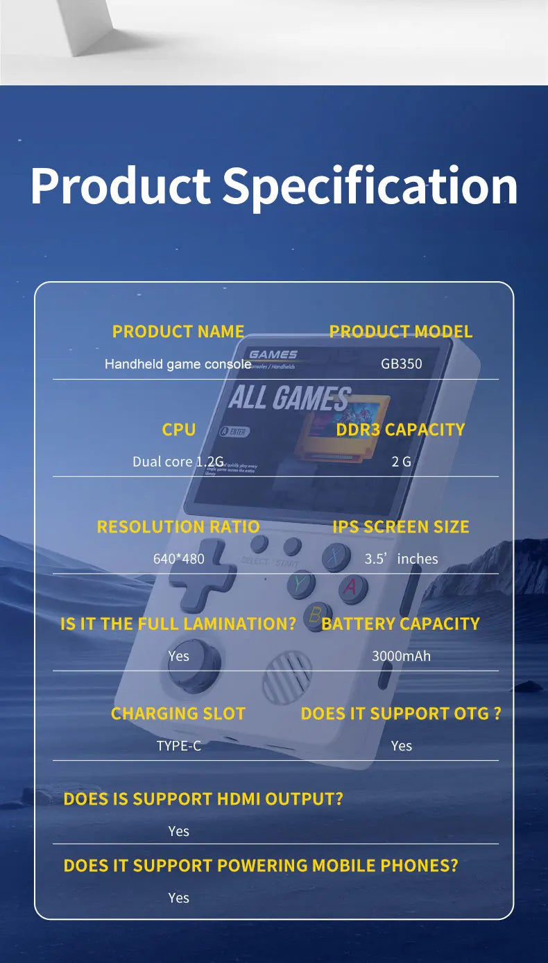 3.5 Inch Pocket Portable Video Game Console Open Source Handheld Game Player with 22000+ Games for PS1 GBA Retro Emulator