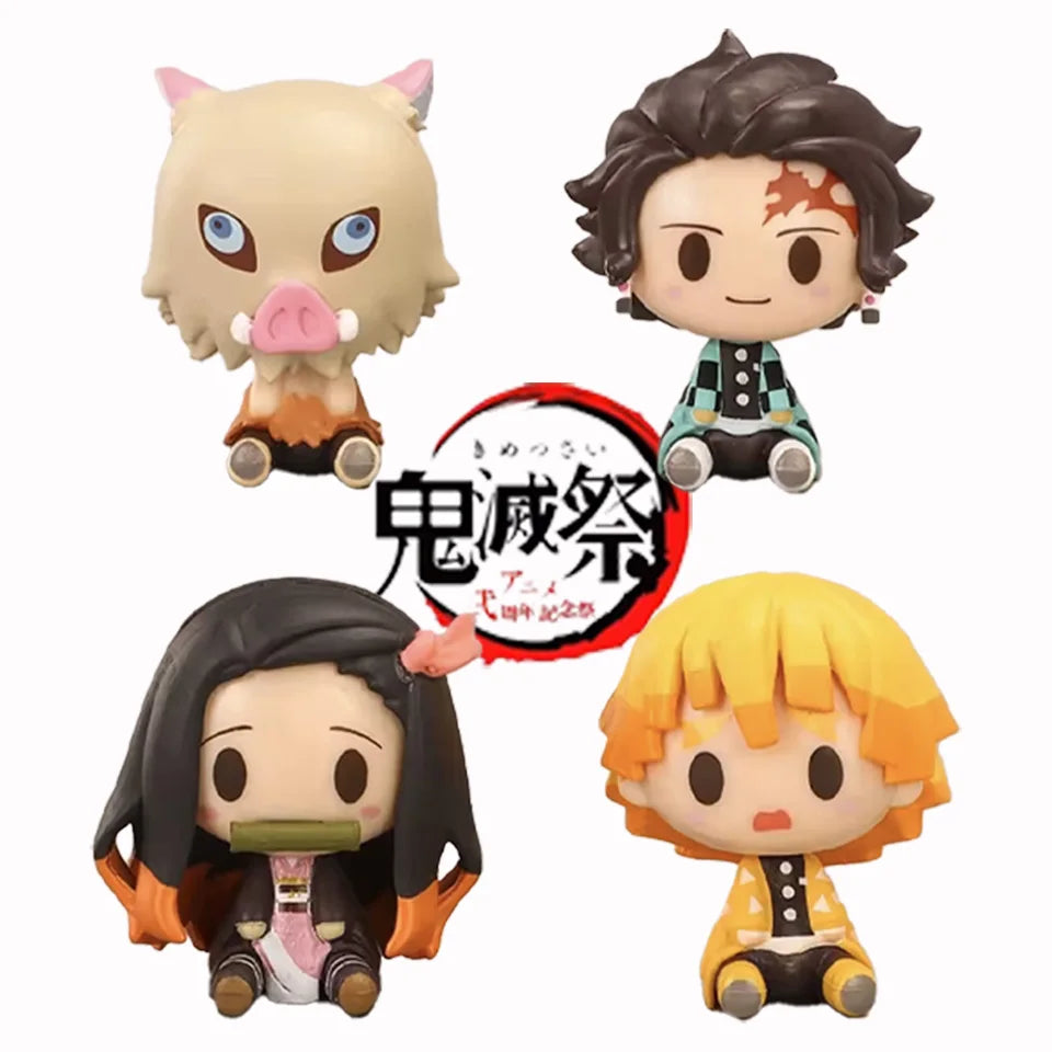 4 Style/Set Q Version Demon Slayer Sitting Ghost Doll Tanjiro Nidouzi Inosuke Zenizu Figure Action Figure Movie Model Toys Doll