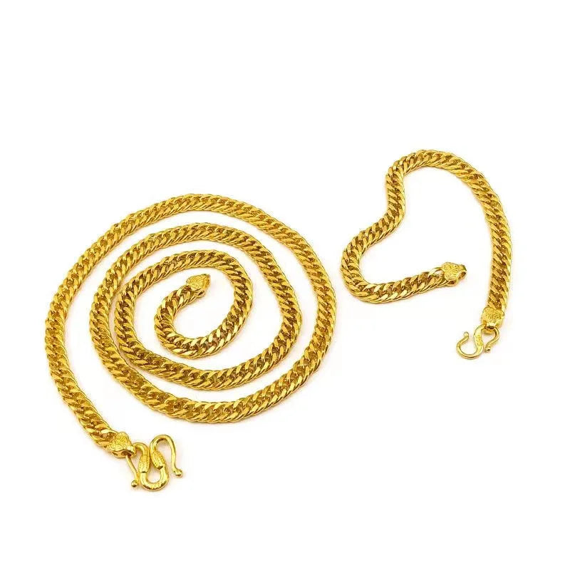 Luxury 24K 9999 Pure Gold real gold Men's and Women's Buckle Bracelet 6mm Boss Bracelet Necklace