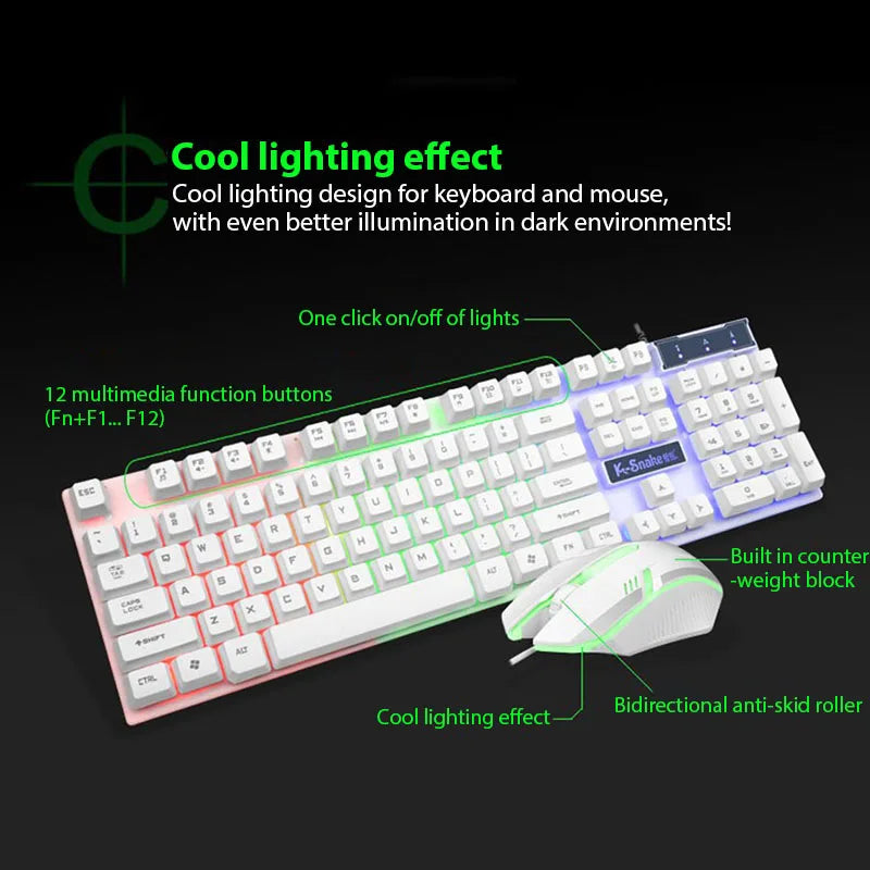 KM320 Tastatur und Maus Set Wasserdichte leuchtende Spieltastatur mit Hintergrundbeleuchtung