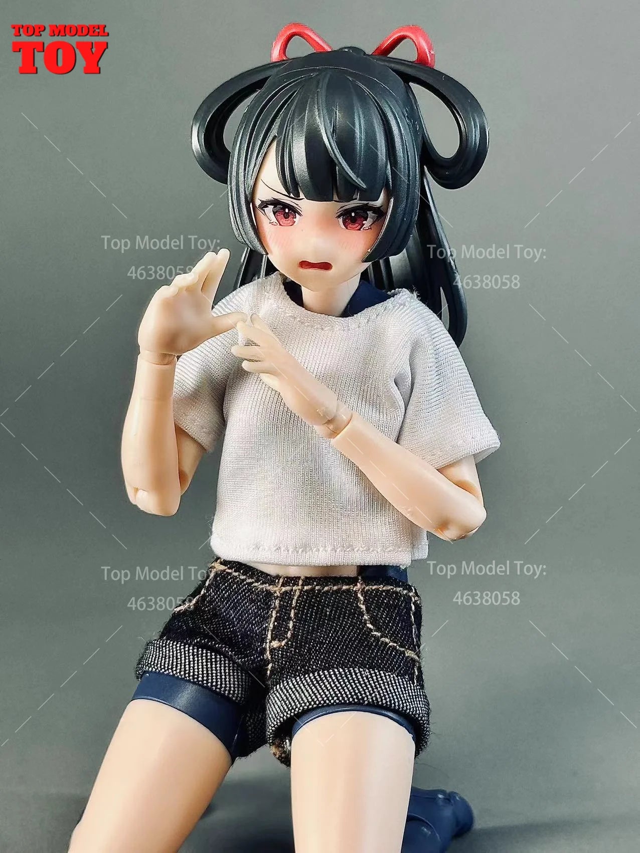 1/12 Scale White T-shirt Black/Blue Trend Denim Shorts Clothes Model Fit 6'' OB BJD Female Soldier Action Figure Body Dolls