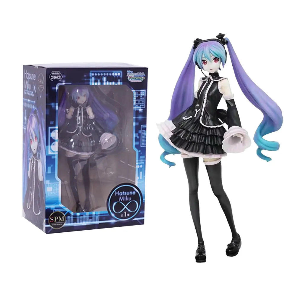 25 cm große Anime-Figur Hatsune Miku im Gothic-Anzug, stehende Pose, Cartoon-Modell, Spielzeug, Geschenk, Sammlerstück, Dekoration, Ornamente, PVC