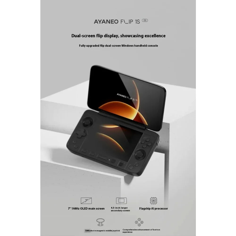 AYANEO Flip 1S DS Flip Game Console 7" 1080P 144Hz OLED Screen Portable Handheld Console HX370 8840U Dual Screens Game Machine