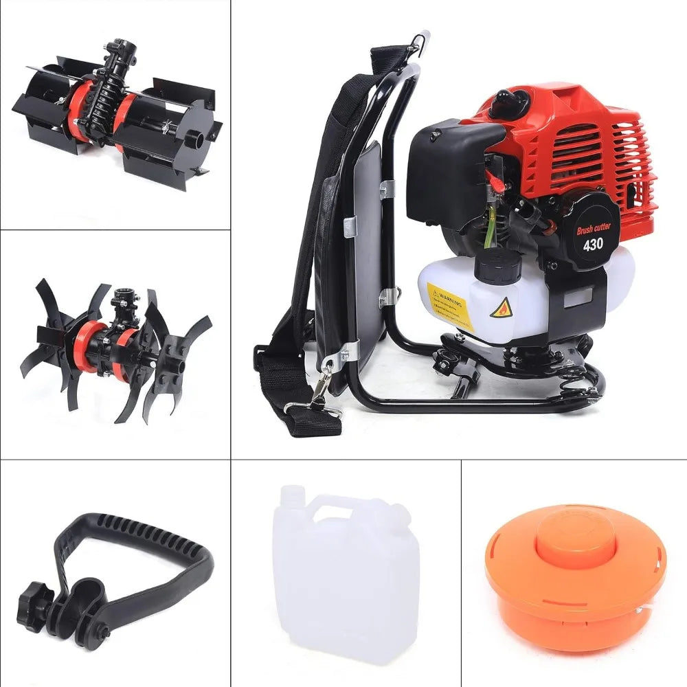 43CC 2-Stroke Grass Trimmer 1250W 3 in 1 Gas Powered Backpack Garden Rototiller Lawn Mower for Yard Farmland Weeding ﻿ ﻿ ﻿