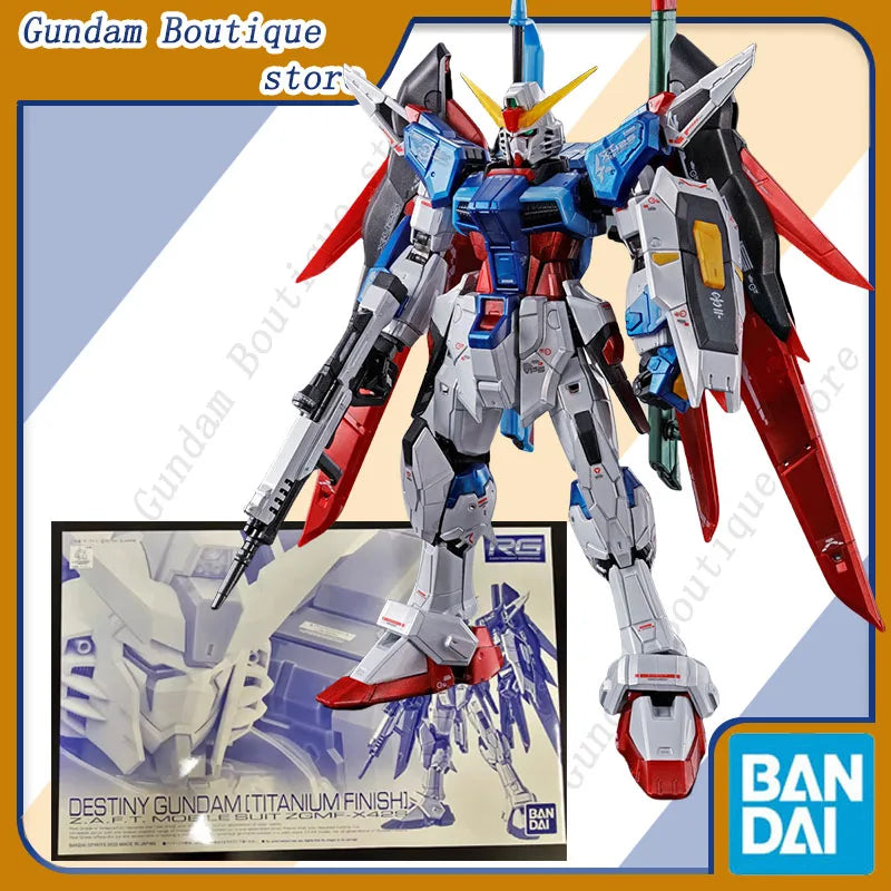 Bandai Genuine RG ZGMF-X42S DESTINY GUNDAM [Titanium Finish] Anime Action Figure Robot Collectible Assembly Model Toys Gift Boys