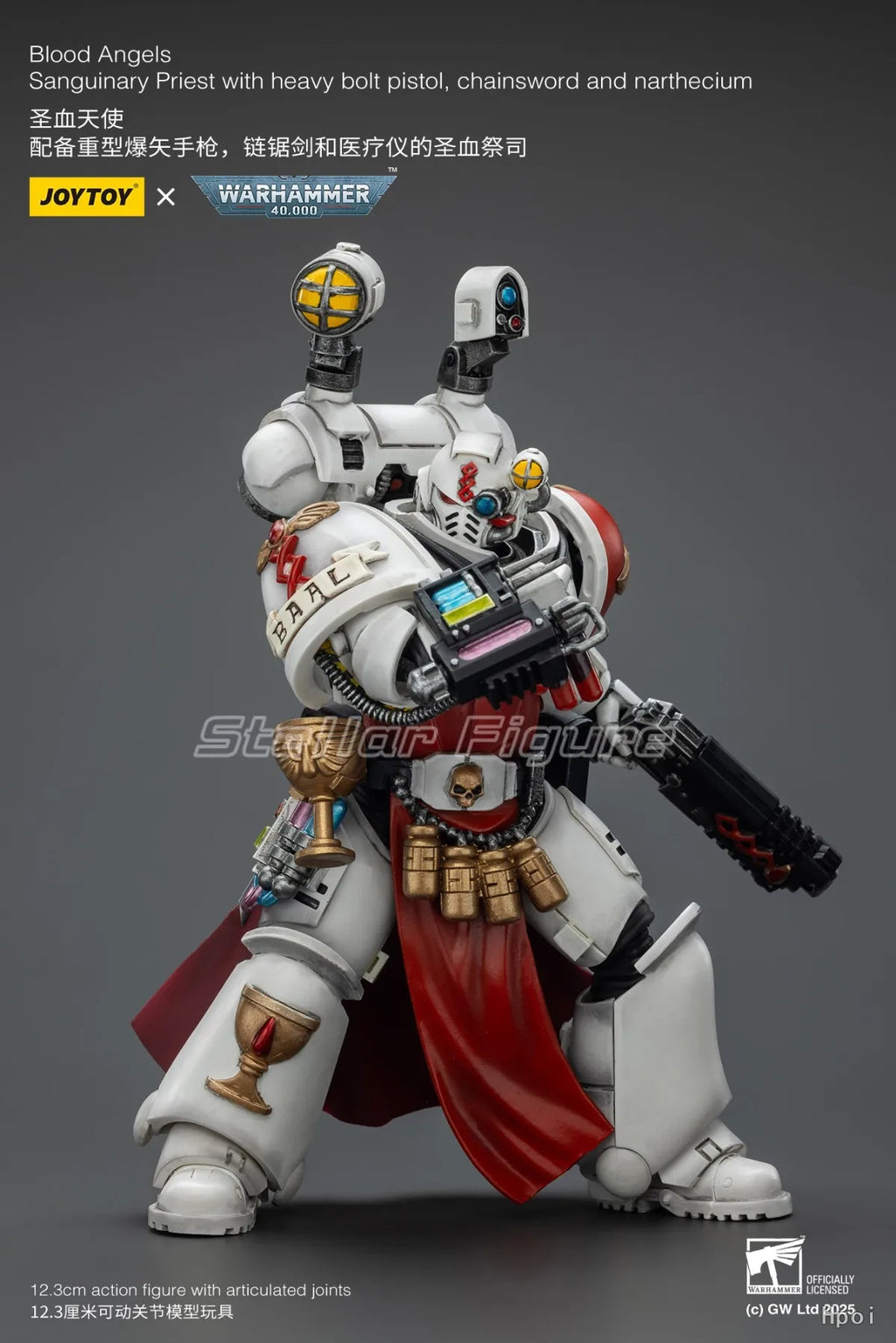 【SF】JOYTOY Warhammer 40K 1/18 Action Figure Blood Angels Sanguinary Priest with Heavy Bolt Pistol Chainsword and Narthecium