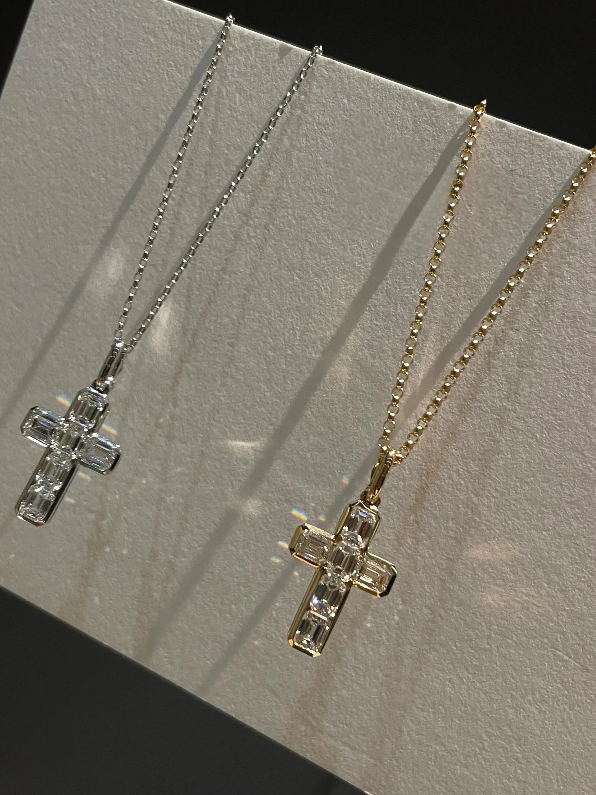 18K Solid Real Gold Lab Grow Diamond Necklace 6 stone emerald 2CT Round Cross Pendant IGI Diamond CVD/HPHT Custom 14K gold