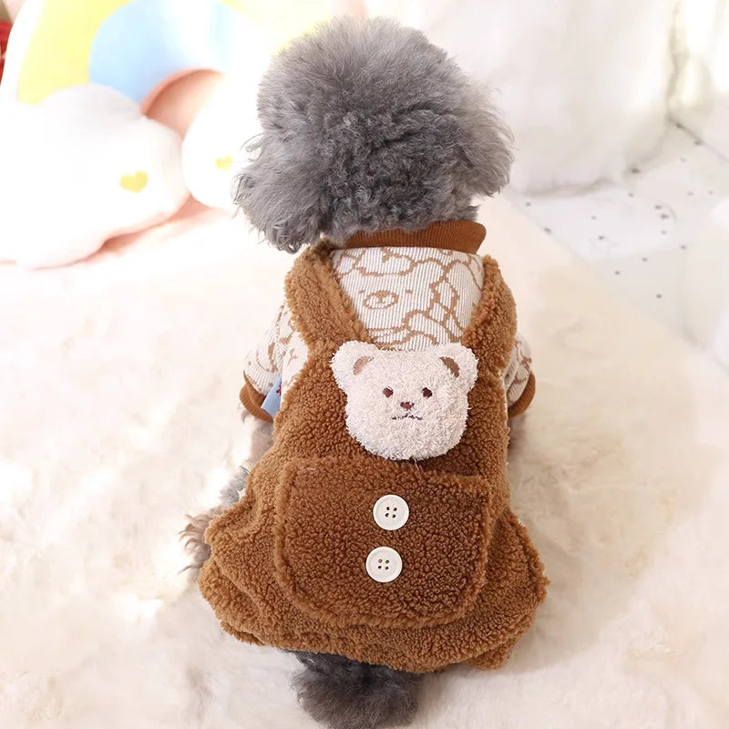 Autumn Winter Velvet Overalls Warm Teddy Bear Jumpsuit Cat Clothing Four Legged Pants Universal Thick Pet Clothing Puppy Clothes