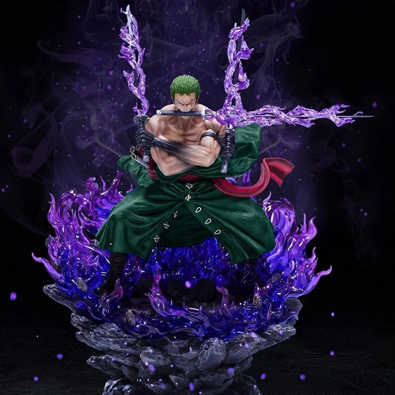 Anime Zoro One Piece Figurine Roronoa Zoro Three Heads and Six Wano Country Action Figures 40cm PVC Collection Model Toys Gifts