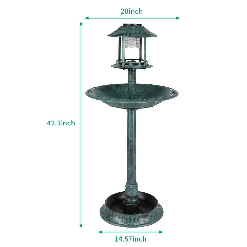 42" H Plastic Round Bird Bath with Solar Light & Sturdy Base for Outdoor Garden