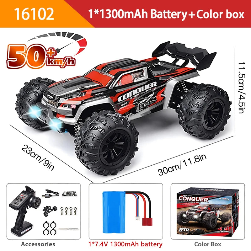 16103 Fast Rc Cars 50km/h 1/16 Off Road 4WD with LED Headlights,2.4G Waterproof Remote Control Monster Truck for Adults and Kids