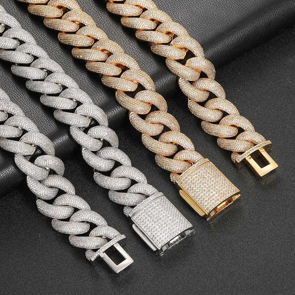 Hip Hop Shiny 25MM Cuban Link Chain Necklace Men Plated Gold Bling Zircon Fashion Jewelry For Women16-24inch