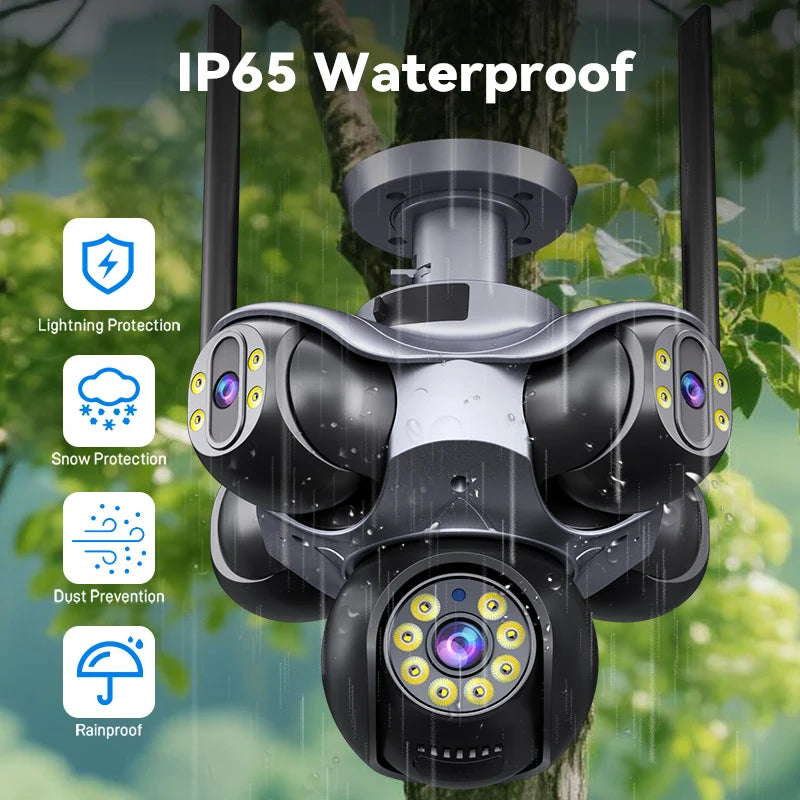 AIOOK Outdoor Security Camera HD 25MP WIFI IP Camera 5 Lens 5 Screen 5 PTZ Motion Tracking 2 Way Intercom Color Night Vision