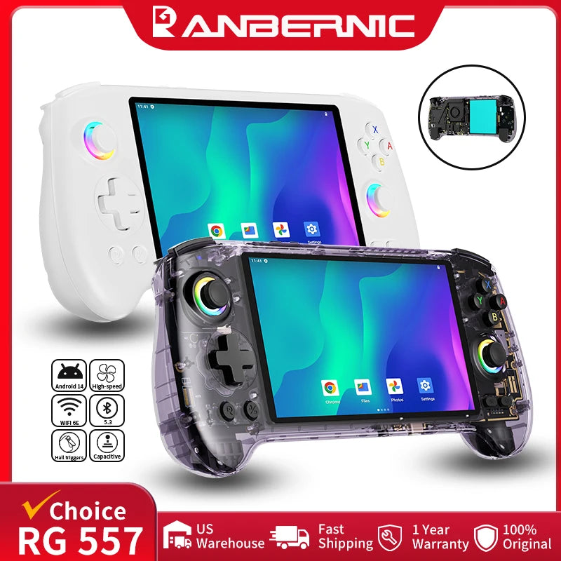 ANBERNIC RG557 Retro-Handheld-Spielkonsole 5,48-Zoll-AMOLED-Bildschirm Abmessung 8300 Android WIFI Video Gaming Player Streaming RG 557