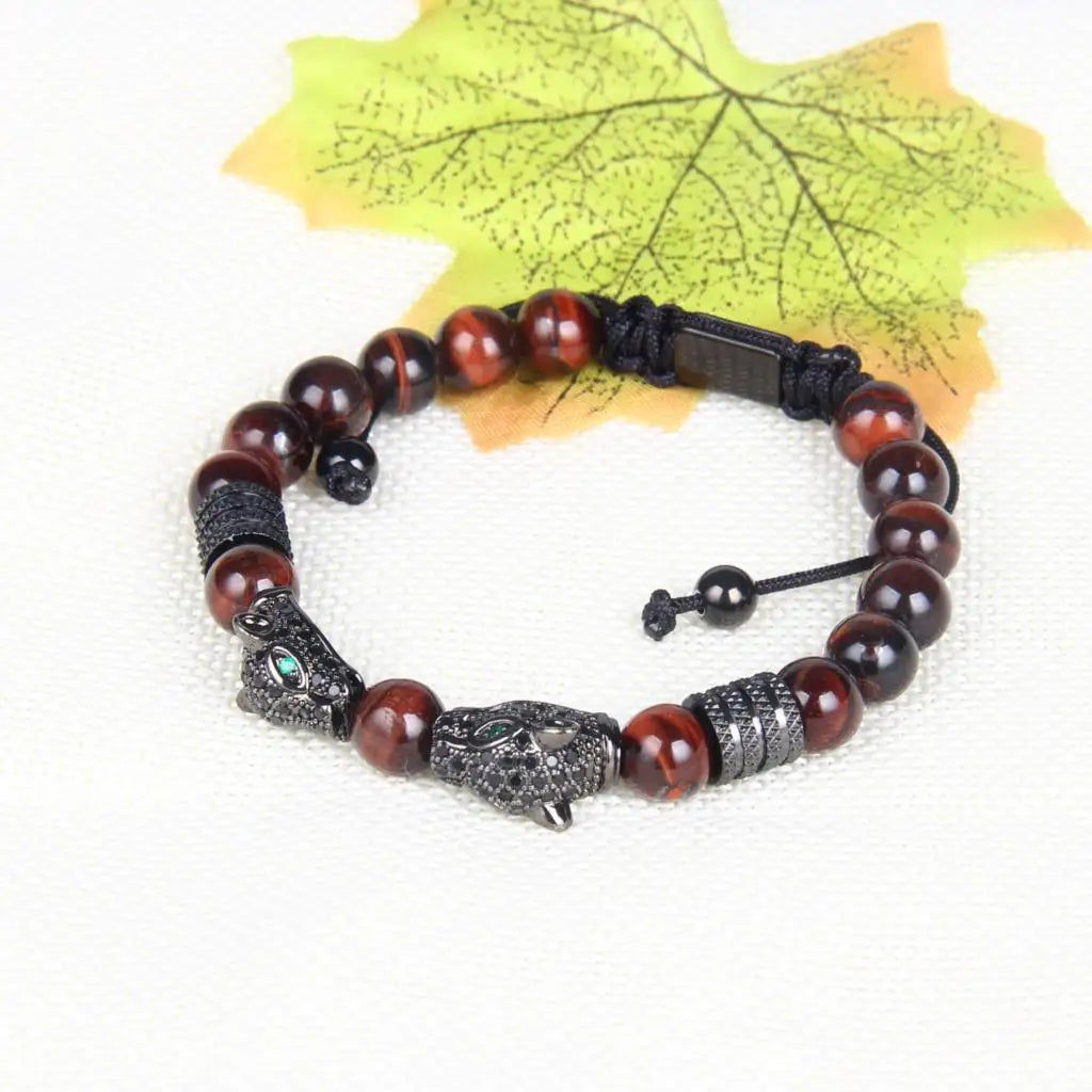Ailatu 10 teile/los Doppel Panther Kopf Handarbeit Armband Edelstahl Perlen Kupfer Leopard Schmuck Kostenlose Logo Service
