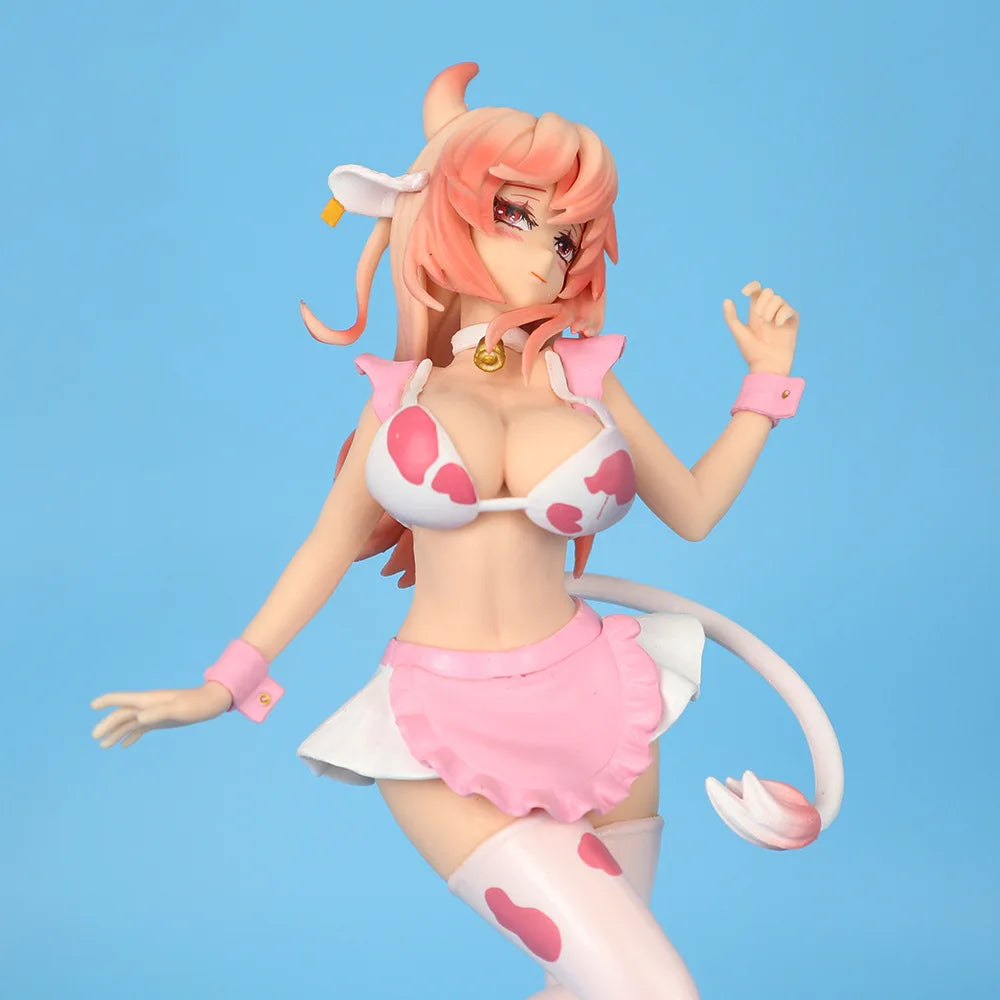 Hot Selling 25cm Black & Pink Cow Maid Cartoon Girl Figure Statue Desktop Decoration Ornament Collection Model Toy Gift
