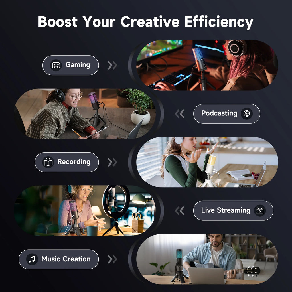 COMICA UNI S USB Gaming Microphone with RGB Condenser Mic with Gain Control Monitoring AI Denoise for PS4,PS5,PC for Streaming